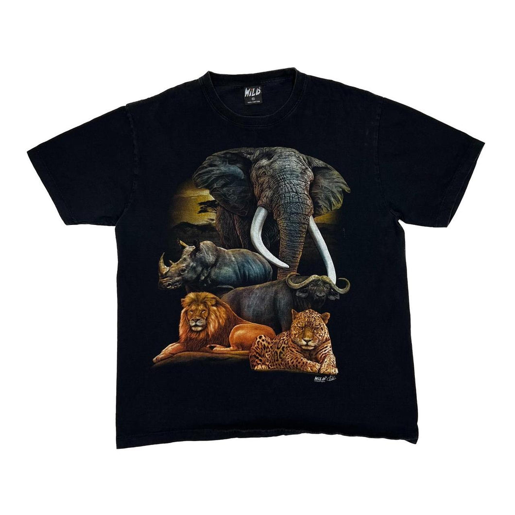 Vintage WILD Animal Nature Wildlife Elephant Lion Rhino Jaguar Graphic T-Shirt