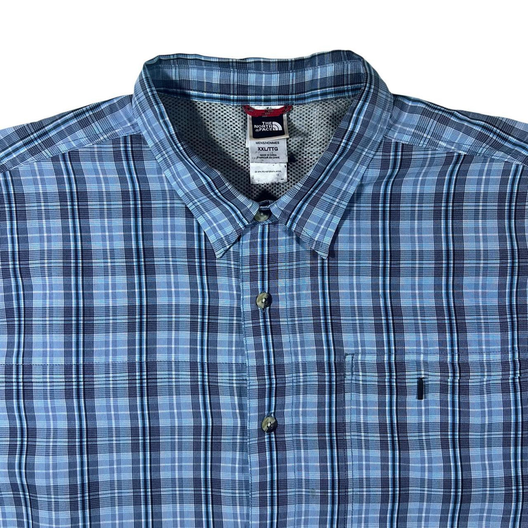 The North Face TNF Blue Grey White Check Utility Hiking Short Sleeve Shirt