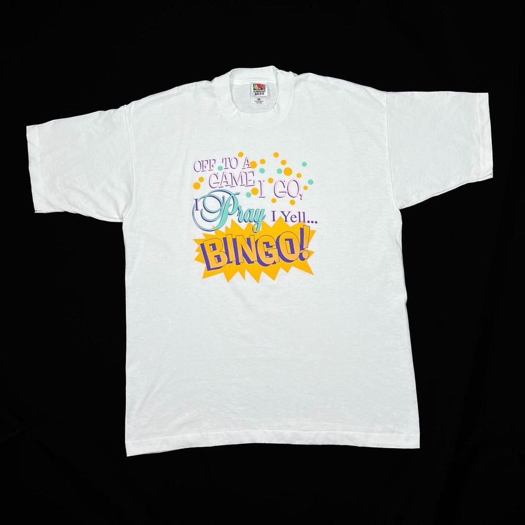Vintage 90’s OFF TO A GAME I GO, I PRAY I YELL BINGO! Novelty Single Stitch T-Shirt
