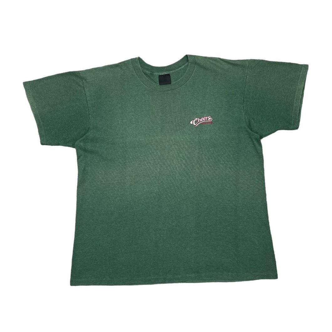 Vintage 90's CHEERS BOSTON Embroidered Souvenir Mini Logo Micro Striped Single Stitch T-Shirt