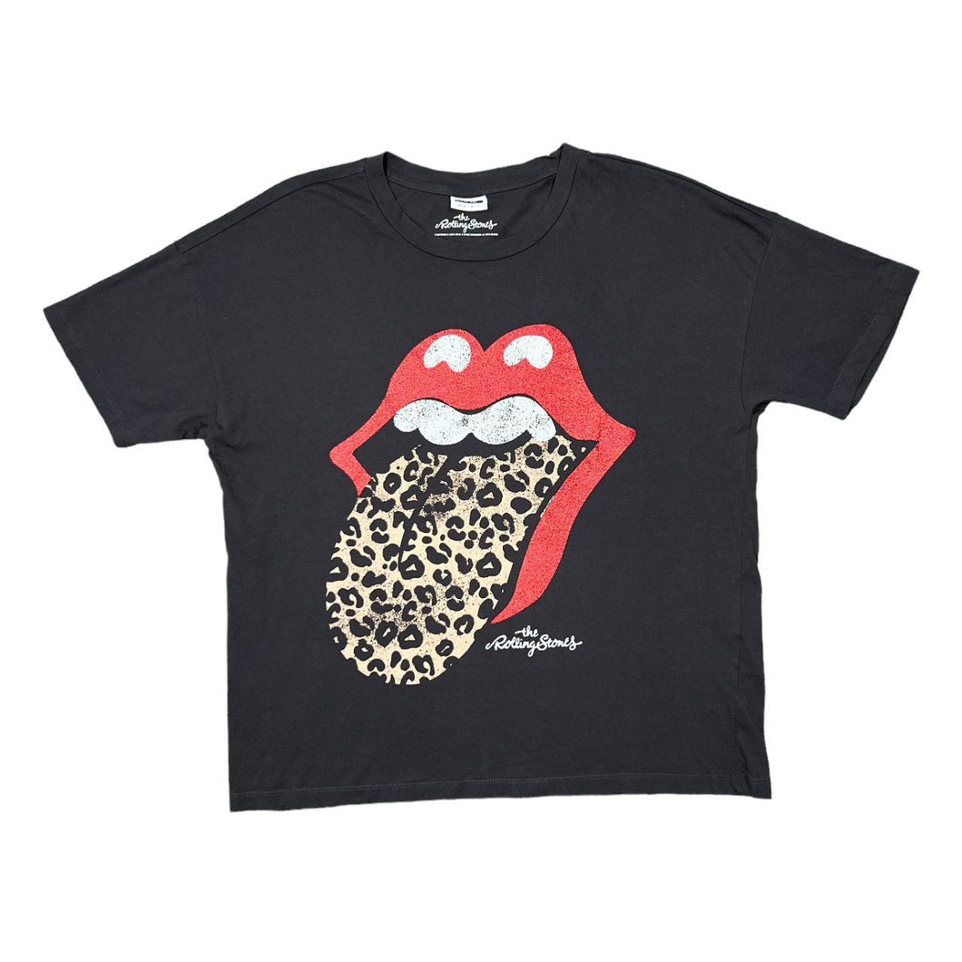 Noisy May x THE ROLLING STONES Leopard Print Logo Spellout Graphic Rock Band T-Shirt