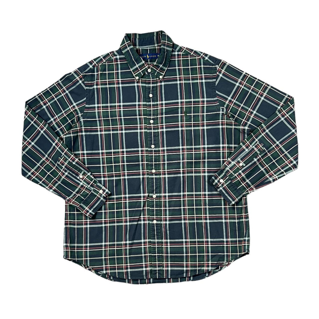 Vintage RALPH LAUREN Embroidered Mini Logo Plaid Check Long Sleeve Button-Up Shirt
