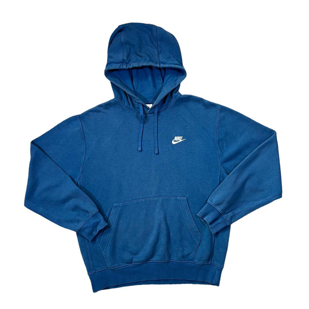 NIKE Classic Basic Embroidered Mini Logo Blue Pullover Hoodie