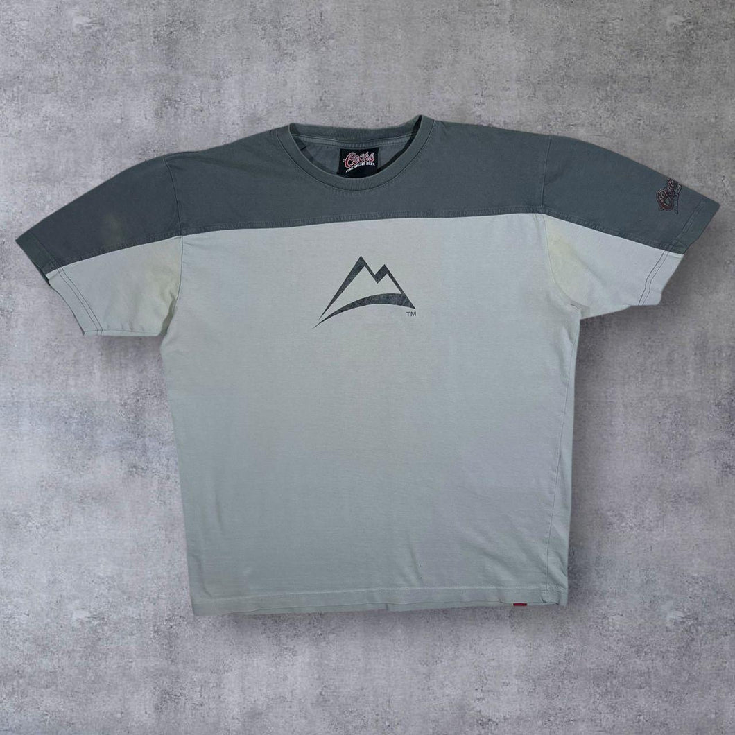 Early 00's Coors Beer Logo Grey Colour Block Short Sleeve Distressed T-Shirt