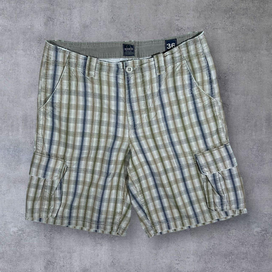 Redhead Beige Brown Navy Blue Check Cotton Cargo Shorts