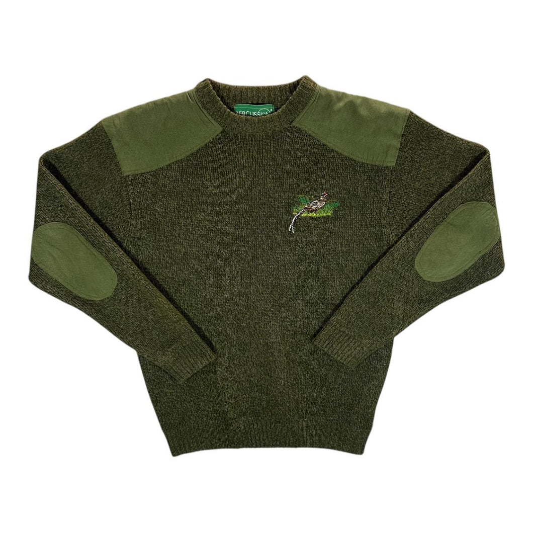 Percussion Embroidered Pheasant Suede Effect Patch Acrylic Wool Knit Hunting Jumper