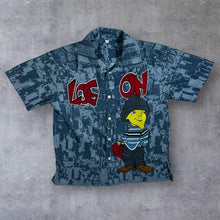 Load image into Gallery viewer, Early 00&#39;s Log On Hip Hop Y2K Patterned Grey Blue Short Sleeve Shirt
