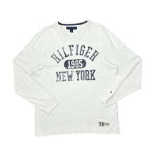 Load image into Gallery viewer, TOMMY HILFIGER &quot;New York&quot; Distressed Style Spellout Graphic Lightweight Crewneck Sweatshirt
