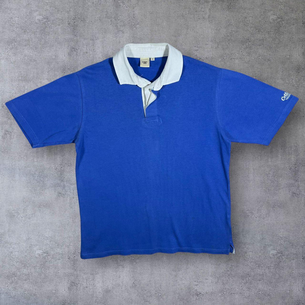 Cotton Traders Classic Blue Short Sleeve Cotton Rugby Polo Shirt