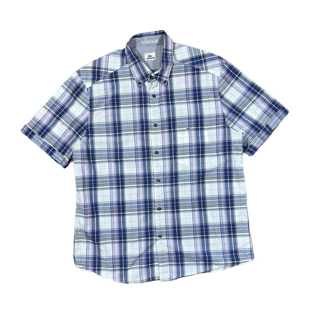 LACOSTE Classic Mini Pocket Logo Plaid Check Short Sleeve Cotton Shirt