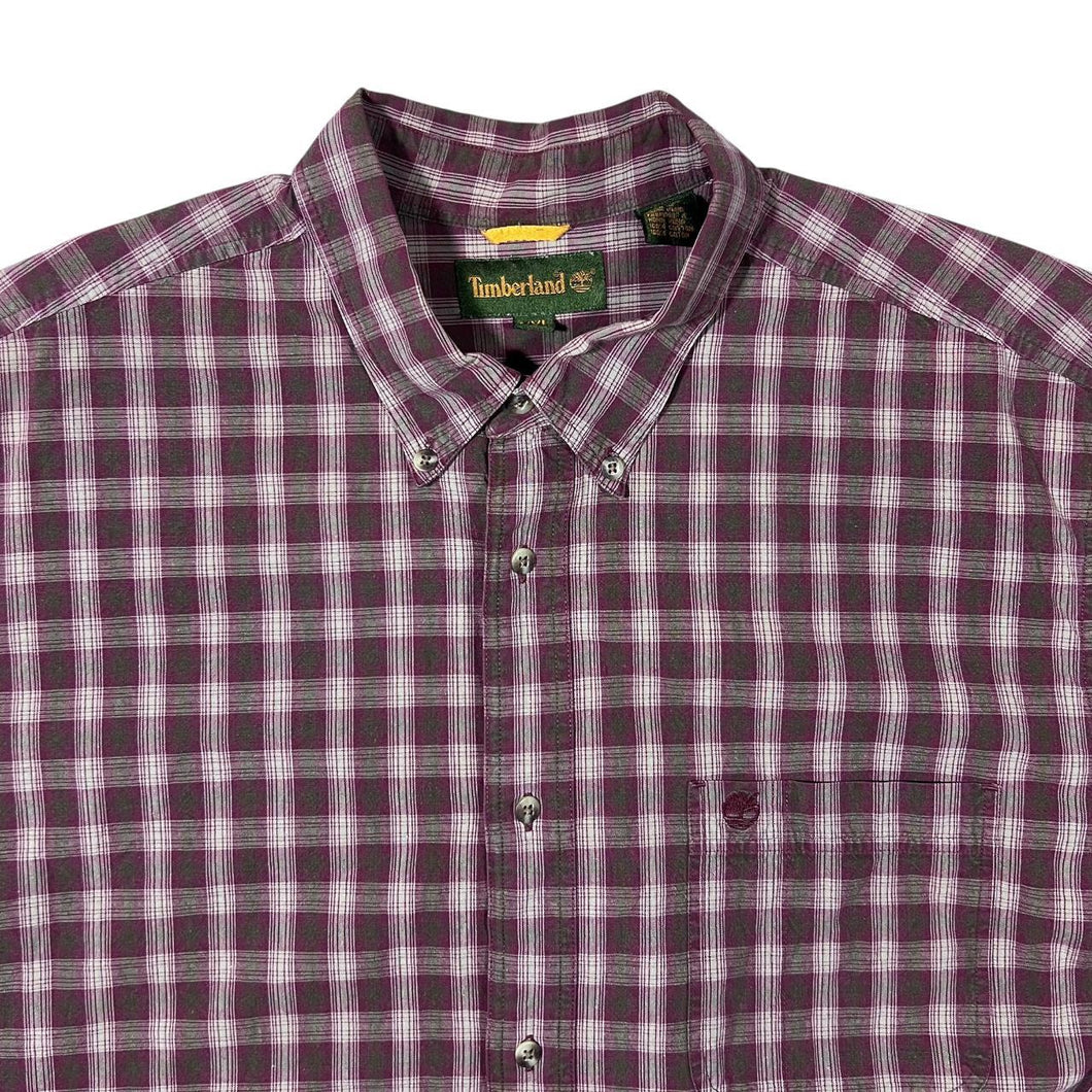Vintage Timberland Red Grey Plaid Check Long Sleeve Button-Up Cotton Shirt