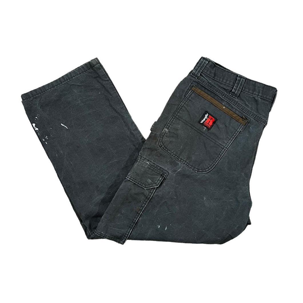 WRANGLER Riggs Workwear Classic Black Cargo Carpenter Distressed Trousers