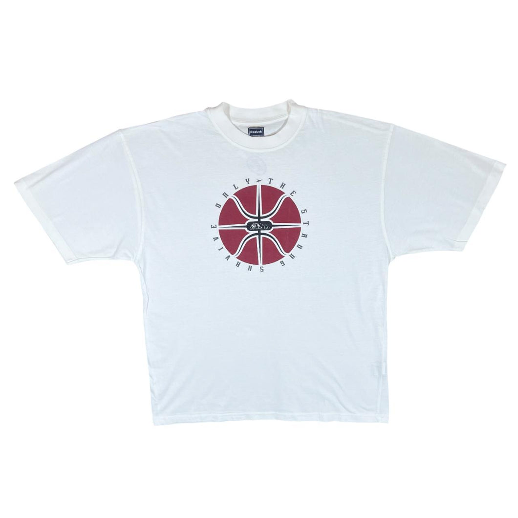 Early 00's Reebok NBA ALLEN IVERSON Basketball Logo Spellout Graphic White T-Shirt
