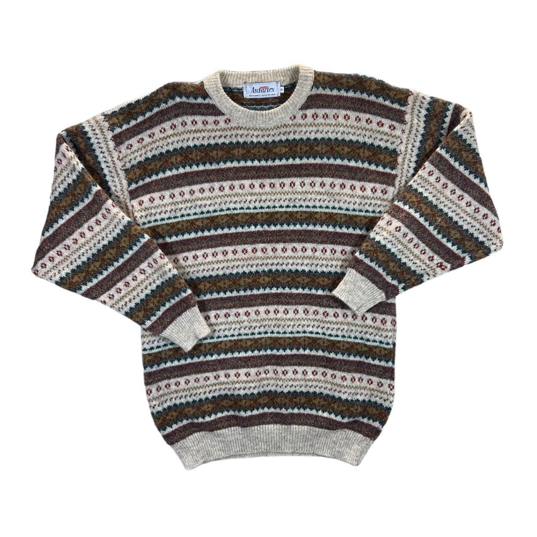 Vintage 90's ANTARTEX Grandad Patterned Pure New Wool Knit Sweater Jumper