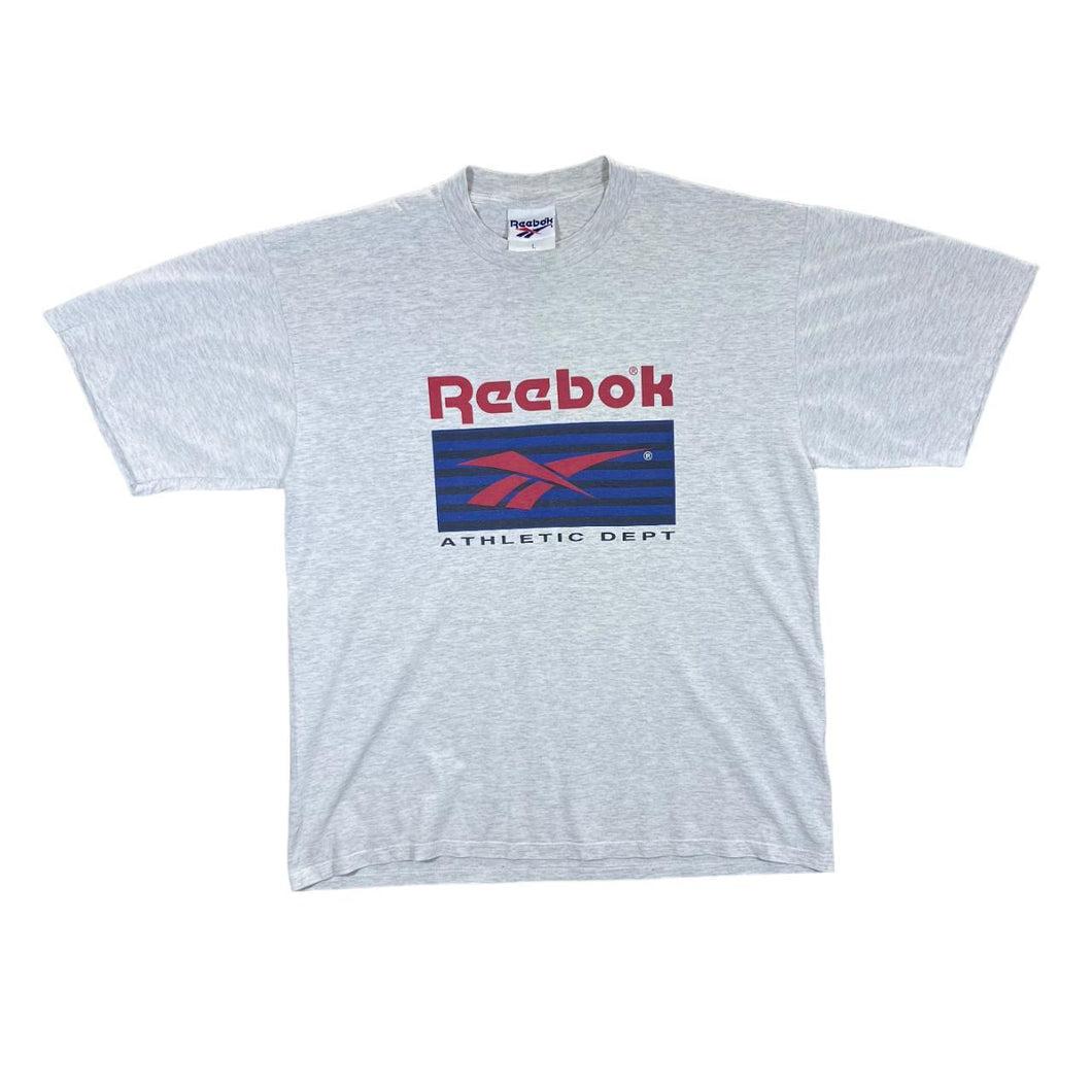 Vintage 90's REEBOK ATHLETIC DEPT Classic Big Logo Spellout Graphic Short Sleeve T-Shirt