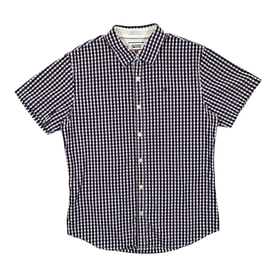 HILFIGER DENIM Tommy Hilfiger Embroidered Mini Logo Plaid Check Short Sleeve Cotton Shirt