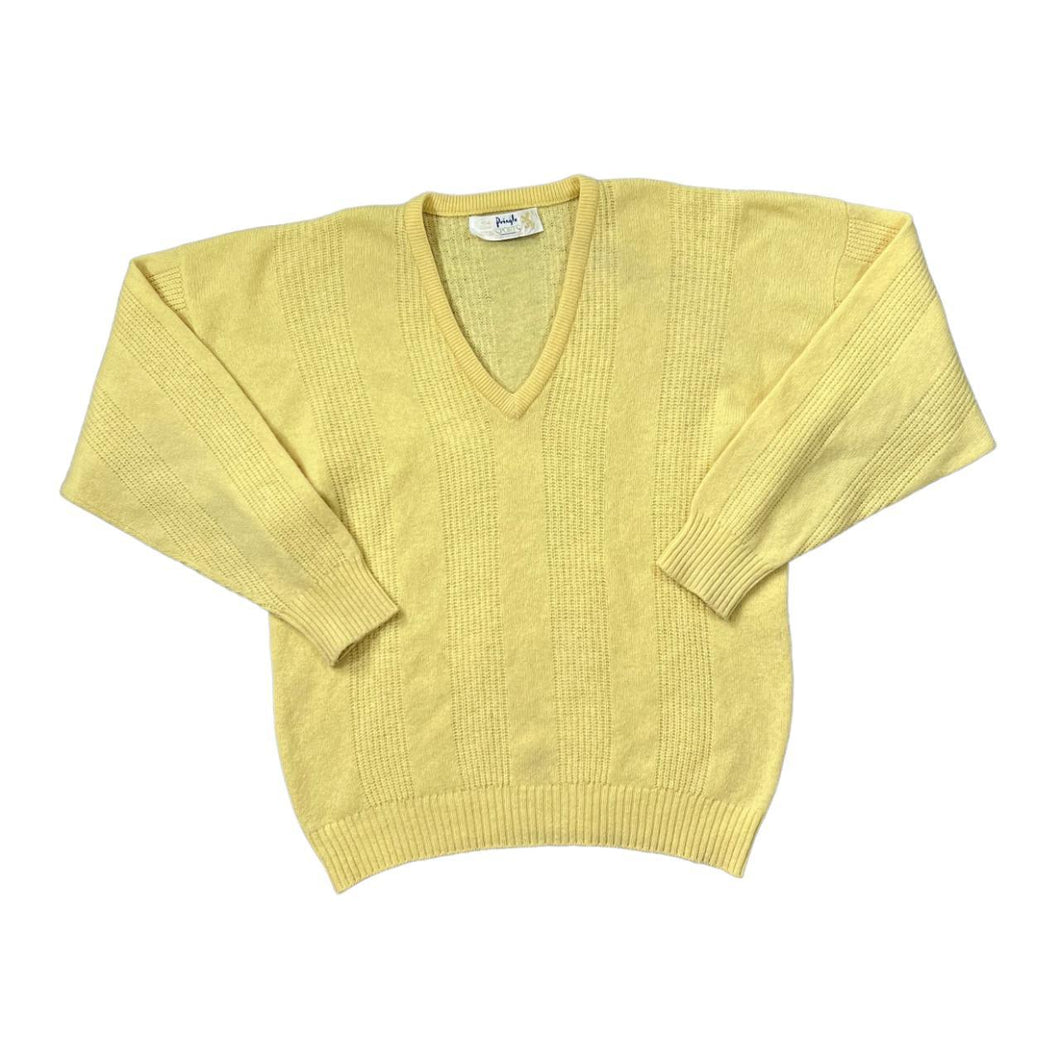 Vintage 90's PRINGLE SPORTS Golf Classic Yellow Wool Knit V-Neck Sweater Jumper