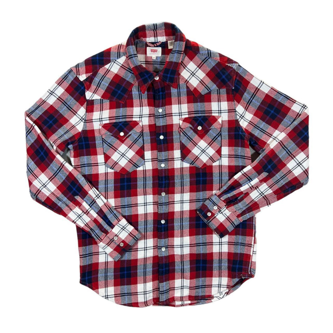 LEVI'S Multi Plaid Check Pearl Snap Popper Long Sleeve Western Style Flannel Shirt