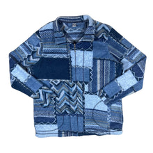 Load image into Gallery viewer, Vintage Crazy Abstract Patterned Blue Mix Zip Fleece Sweatshirt

