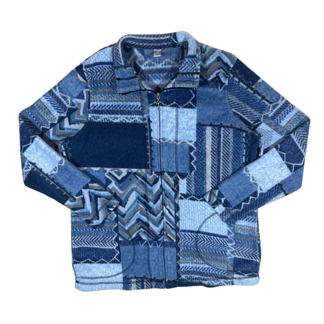 Vintage Crazy Abstract Patterned Blue Mix Zip Fleece Sweatshirt