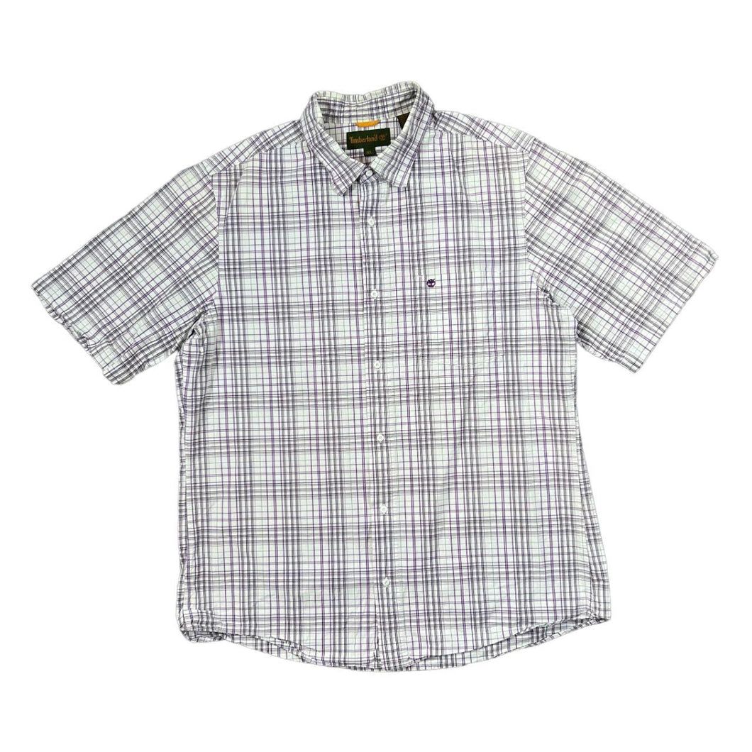 Vintage TIMBERLAND Classic Purple White Plaid Check Cotton Short Sleeve Shirt