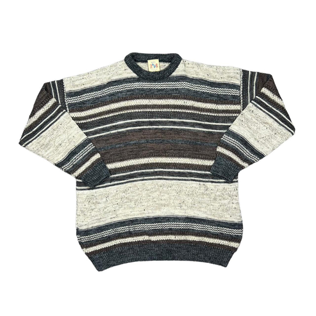 Vintage 90's INVICTA Grandad Striped Patterned Acrylic Knit Sweater Jumper