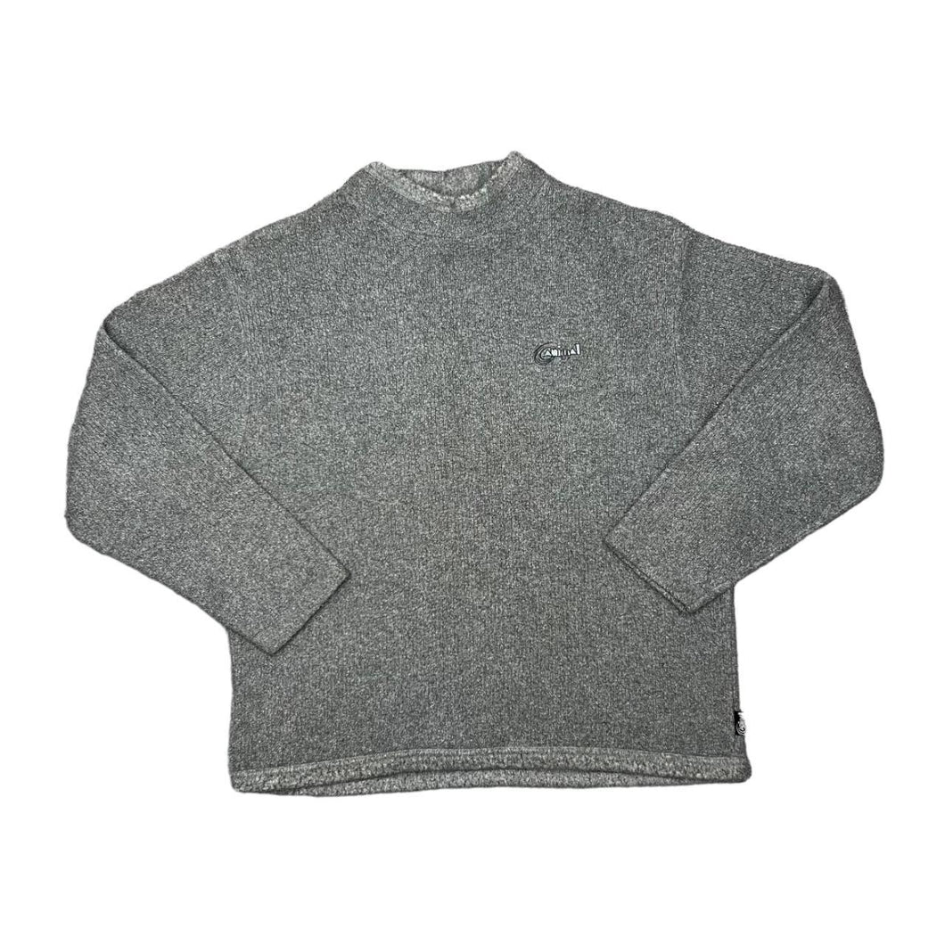 Vintage ANIMAL Classic Embroidered Mini Logo Skater Surfer Mock High Neck Fleece Sweatshirt