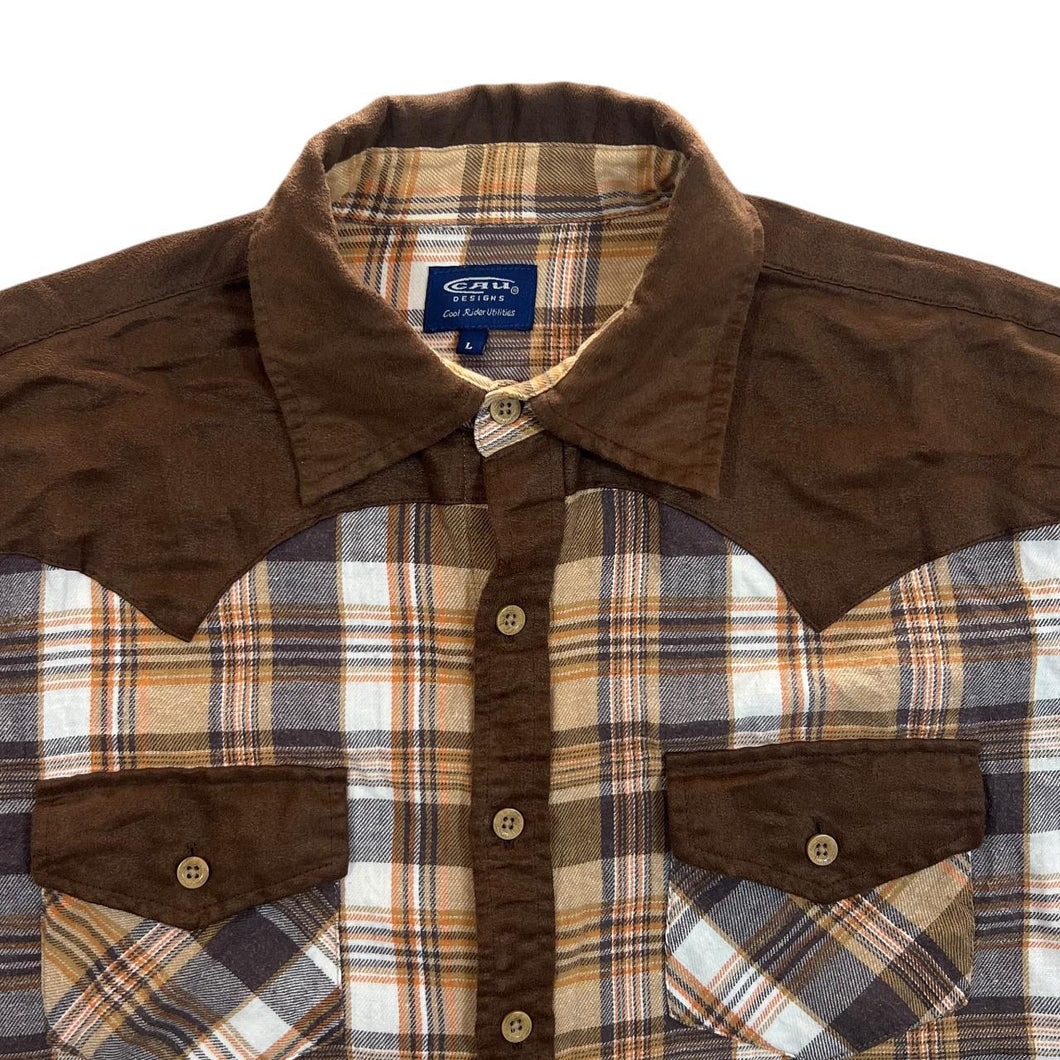 Vintage Cau Designs Cowboy Western Brown Plaid Check Long Sleeve Shirt