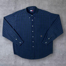 Load image into Gallery viewer, Vintage Tommy Hilfiger Navy Green Tartan Check Crest Logo Long Sleeve Button-Down Shirt
