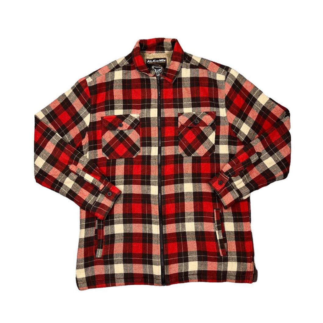 ATLAS FOR MEN Lumberjack Plaid Check Fleece Lined Zip Flannel Over Shirt
