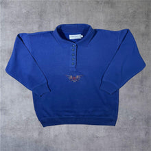 Load image into Gallery viewer, Vintage Compliments Embroidered Centre Motif Blue Collared Sweatshirt
