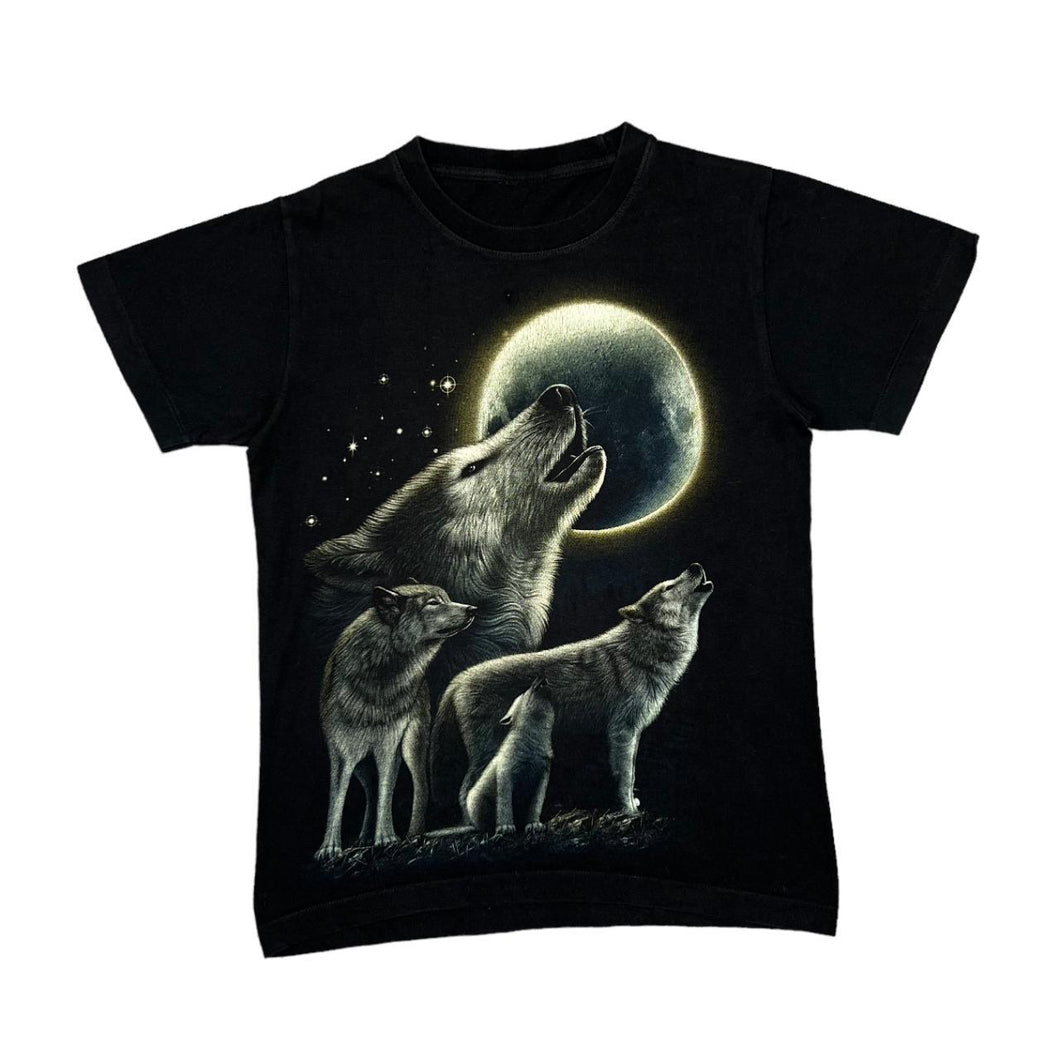 Early 00's Wolf Animal Nature Wildlife Full Moon Graphic T-Shirt