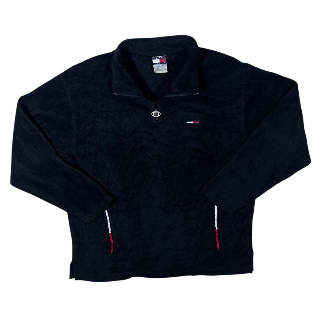 Vintage Tommy Jeans Tommy Hilfiger Mini Logo Black 1/4 Zip Fleece Pullover Sweatshirt
