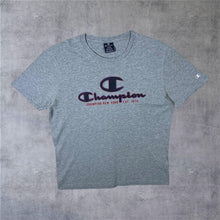 Load image into Gallery viewer, Champion Classic Essential Big Logo Spellout Grey Short Sleeve T-Shirt
