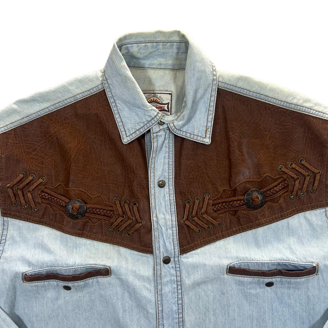 Vintage Stockerpoint Cowboy Western Light Blue Denim Popper Long Sleeve Shirt