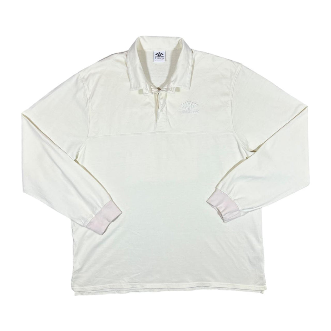 UMBRO Classic Embroidered Mini Logo Cream Long Sleeve Rugby Polo Shirt