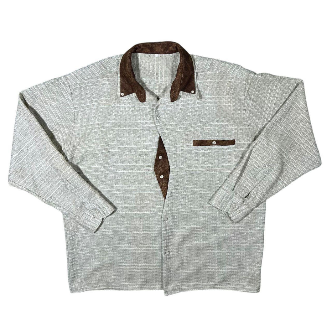 Beige White Check Contrast Brown Trim Long Sleeve Flannel Shirt