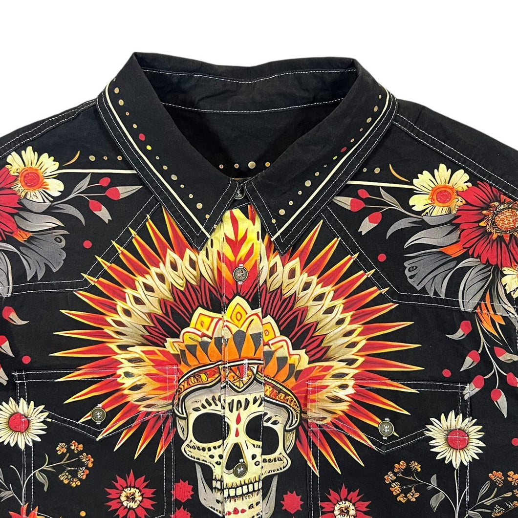 Gothic Skeleton Flower Day Of The Dead Style Graphic Long Sleeve Shirt