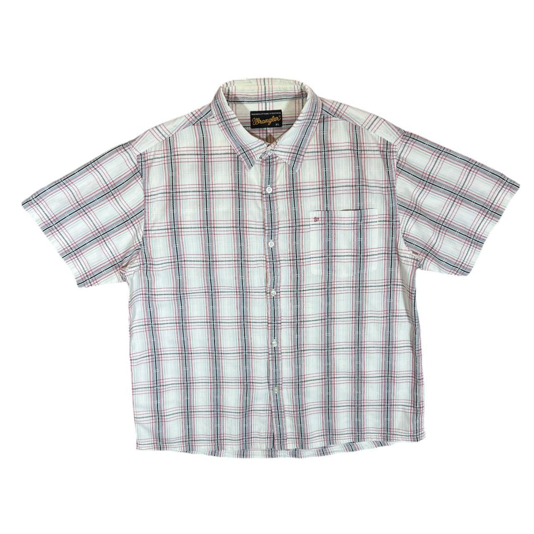 Early 00's WRANGLER White Red Grey Plaid Check Short Sleeve Cotton Shirt