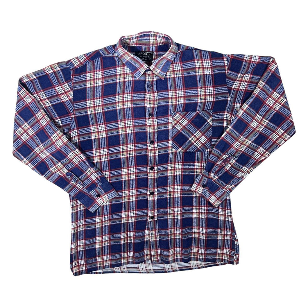 Vintage Lafayette Blue Red Plaid Check Long Sleeve Cotton Flannel Shirt
