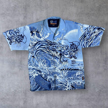 Load image into Gallery viewer, Early 00's Impaq Gothic Y2K Dragon Hip Hop Graphic Blue Short Sleeve Shirt
