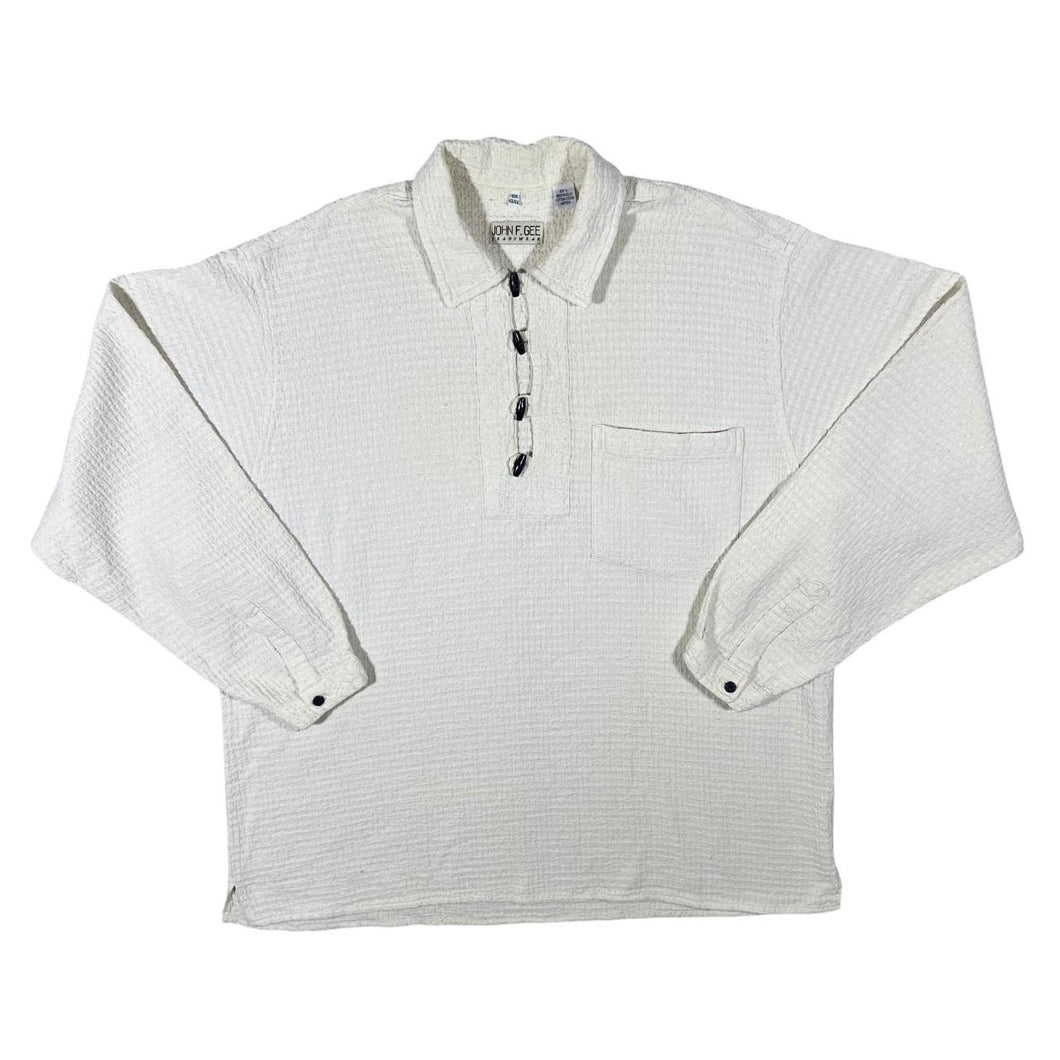 Vintage John F. Gee Loop Tab White Hippy Long Sleeve Cotton Flannel Shirt