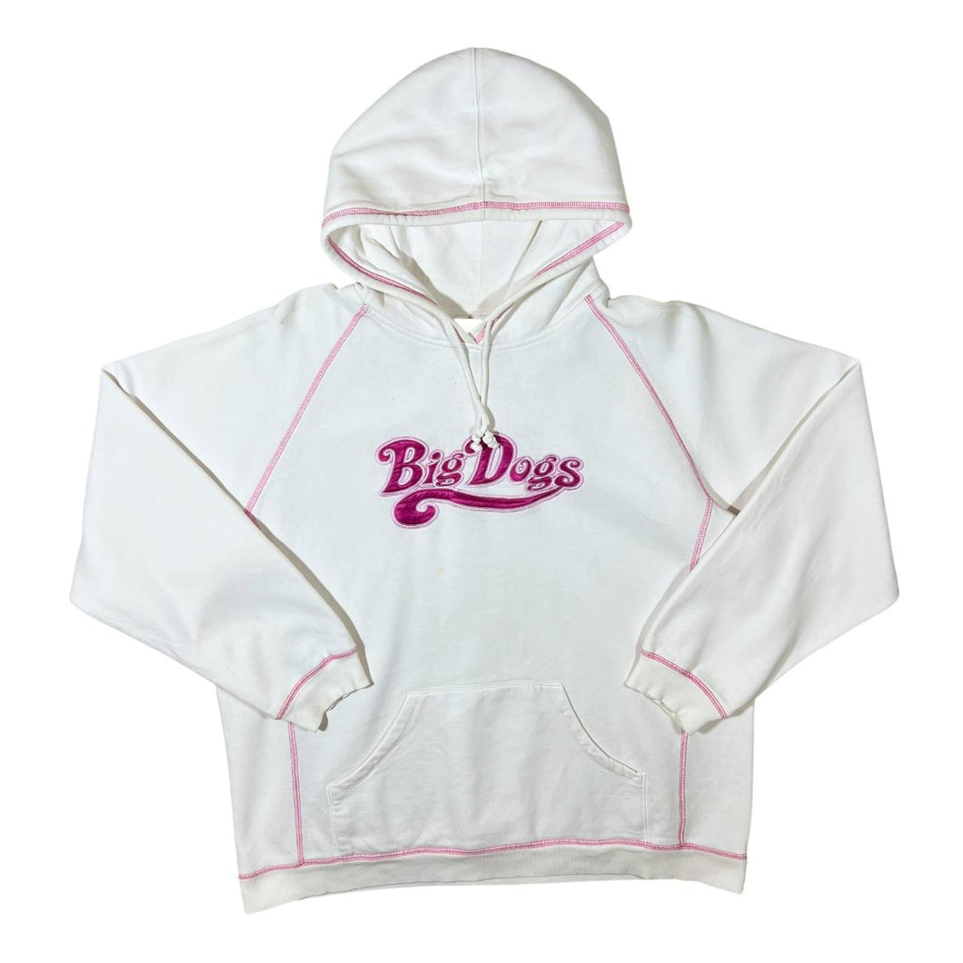 Early 00's Big Dogs Embroidered Spellout White Pink Pullover Hoodie