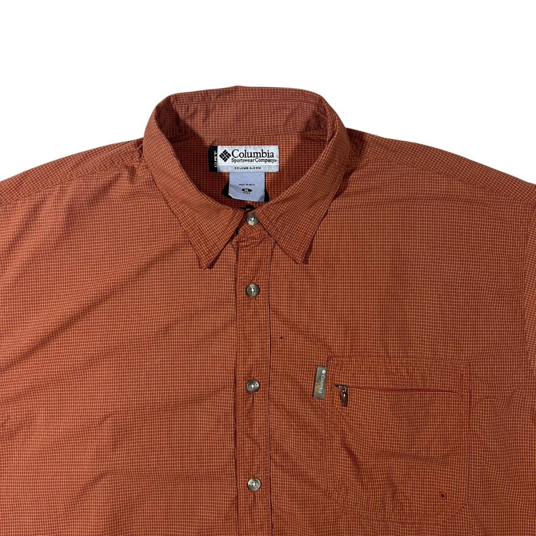 Columbia Sportswear GRT Orange Check Outdoor Utility Hiking Short Sleeve Shirt