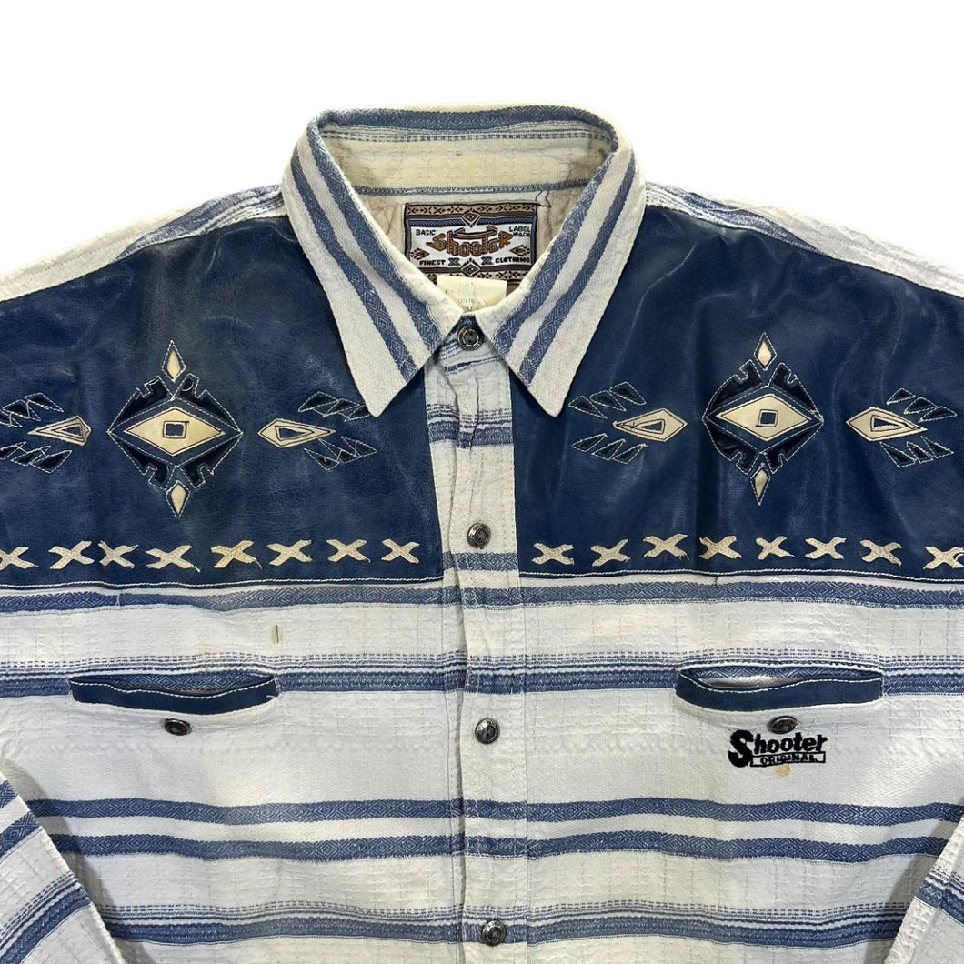 Vintage 90's Shooter Cowboy Western Cotton Linen Striped Long Sleeve Shirt