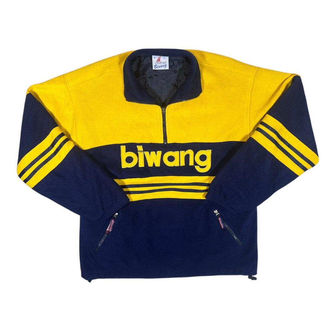 Vintage BIWANG Embroidered Big Spellout Colour Block 1/2 Zip Pullover Fleece Sweatshirt