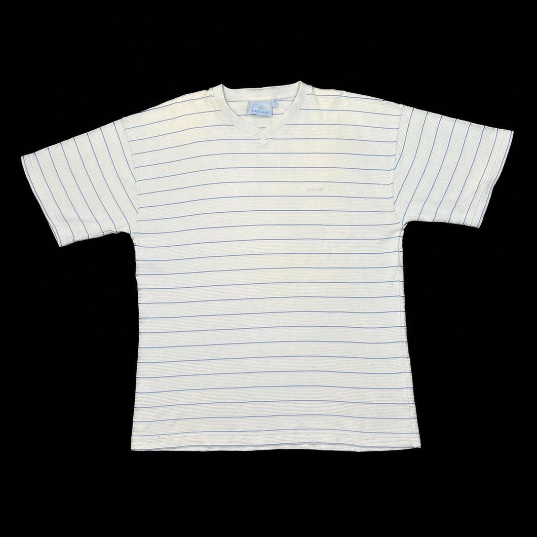 Early 00’s HEAD Classic Embroidered Mini Logo Spellout Striped V-Neck T-Shirt