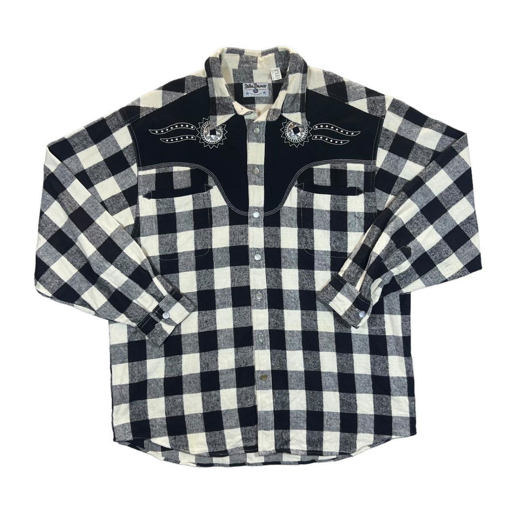 Vintage JOHN BANER Cowboy Western Style Plaid Check Long Sleeve Flannel Shirt