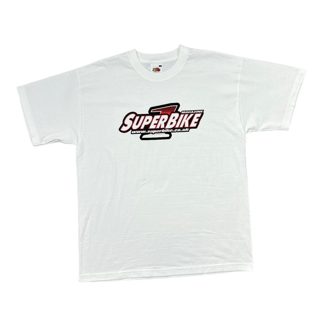Early 00's SUPERBIKE MAGAZINE Motorsports MOTO GP Logo Spellout Graphic Cotton T-Shirt