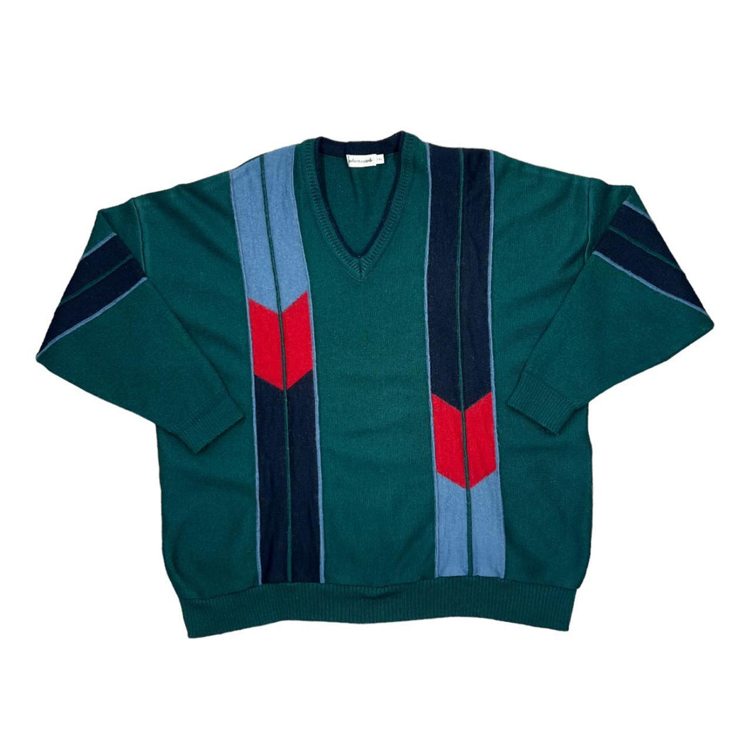 Vintage ROBERTO CARLO Grandad Colour Block Acrylic Wool Knit V-Neck Sweater Jumper